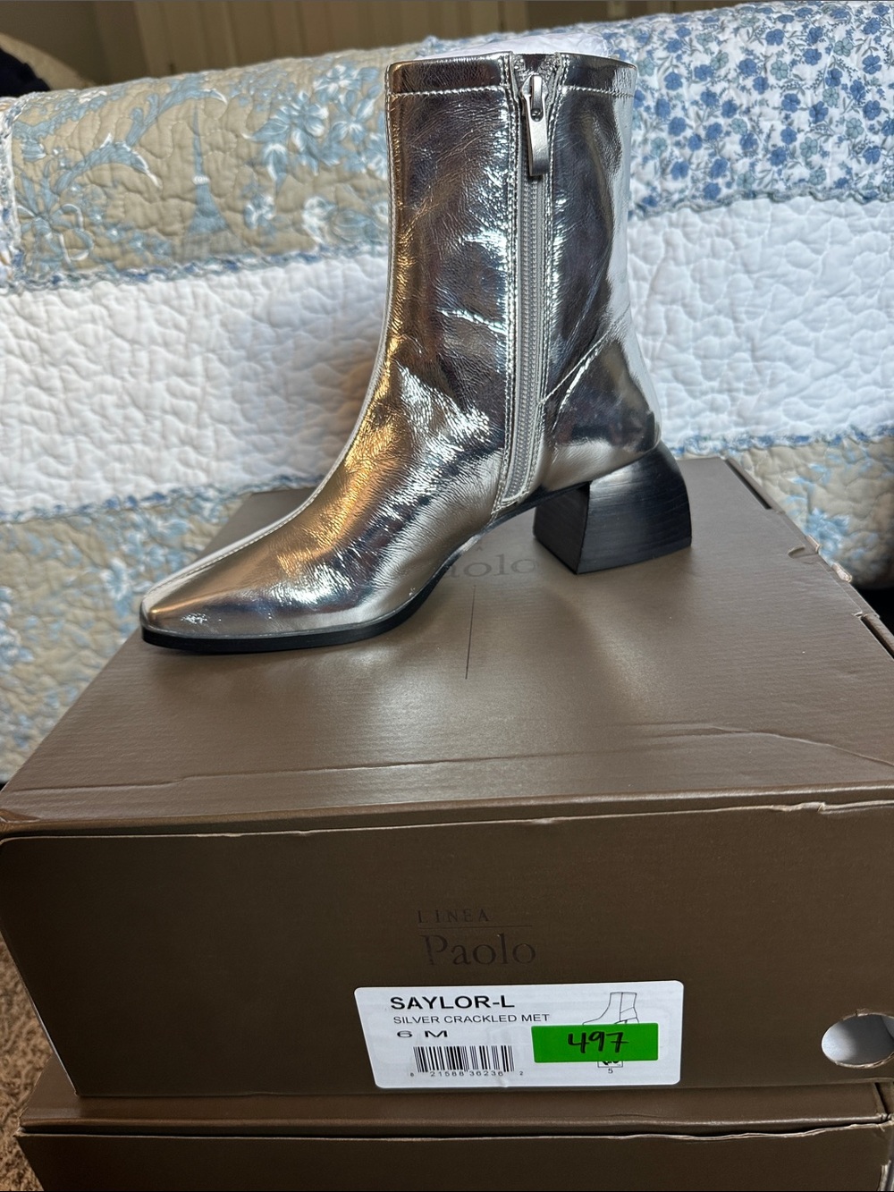 Paolo Metallic Silver Crackle Ankle Boots